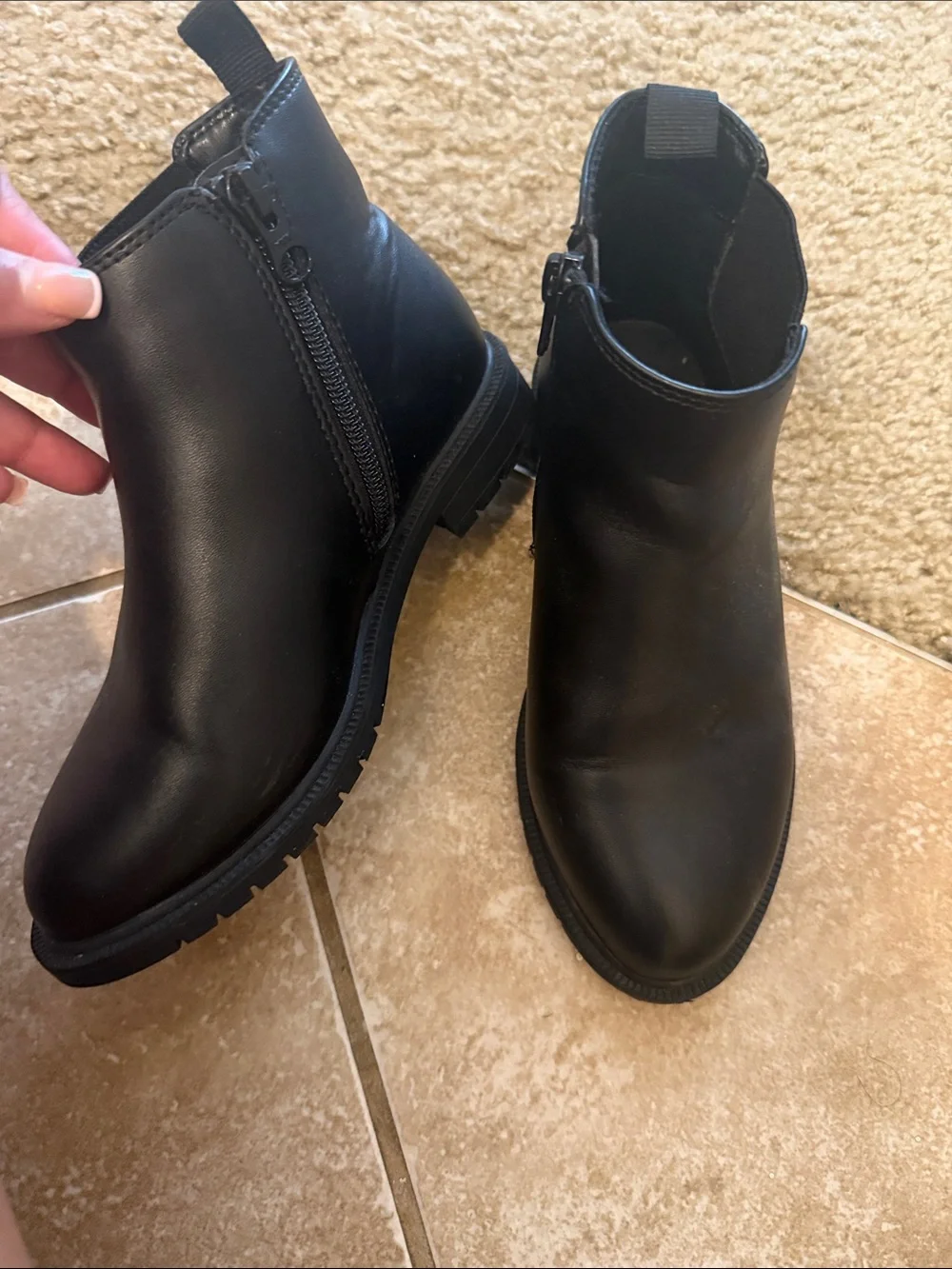 Kids car and jack Black Leather Ankle Boots